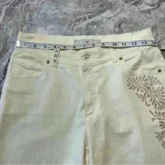 Dismero Vermoda Spa Jeans 30 Italy Ivory Mid Rise Stretch Women's Gold Details - Picture 12 of 16